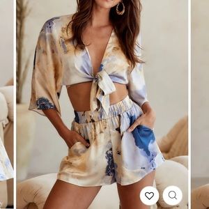 NWT 12th Tribe Moana satin multi printed top